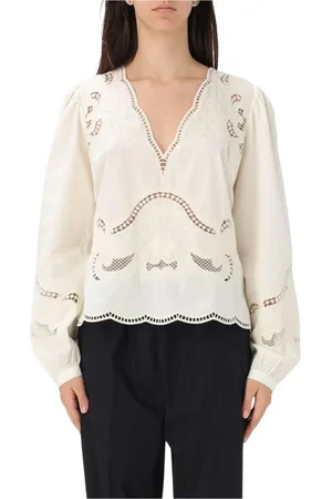 Twin-Set Koszulki, Kobieta, Beżowy, XL, Elegancka Iworyjska Koszula z Długim Rękawem