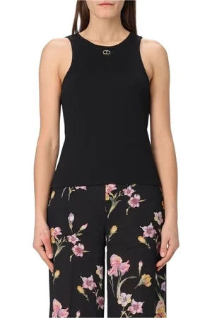 Twin-Set Koszulki, Kobieta, Czarny, XS, Wzorzysty Bezrękawnik Elegancki