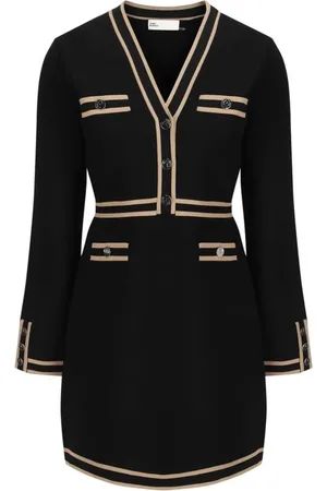 Tory Burch Sukienki, Kobieta, Czarny, M, Sukienka z kieszeniami w kontrastującym kolorze