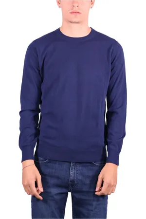 KANGRA CASHMERE Swetry, Mężczyzna, Niebieski, M, Bawełna, Niebieski Sweter z Okrągłym Dekoltem