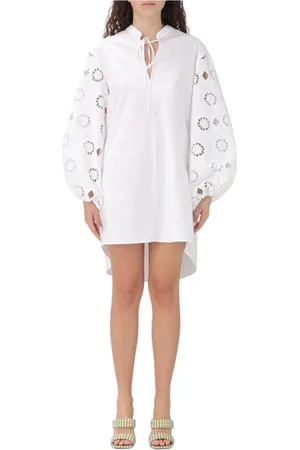 Dondup Sukienki, Kobieta, Biały, S, Różowa Sukienka z Mini Rękawem Eyelet Sleeve