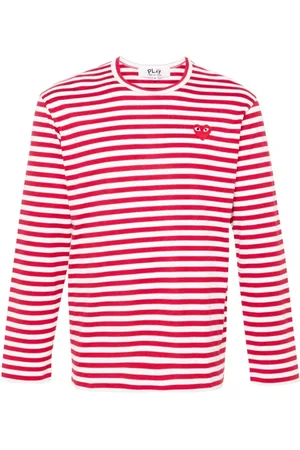 Comme des Garçons Koszulki, Mężczyzna, Czerwony, XL, Paski serce naszywka koszulka z okrągłym dekoltem