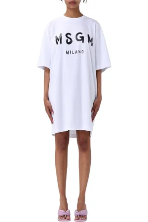 Msgm Sukienki, Kobieta, Biały, S, Sukienka z logo i t-shirtem biała