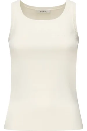 Max Mara Swetry, Kobieta, Biały, S, Biała Dzianinowa Bluzka z Wytłoczonym Logo