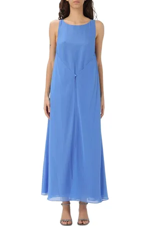 Emporio Armani Sukienki, Kobieta, Niebieski, S, Elegancka Liliowa Sukienka Maxi Bez Rękawów