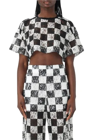 Pinko Koszulki, Kobieta, Biały, L, Kraciasty Crop Top