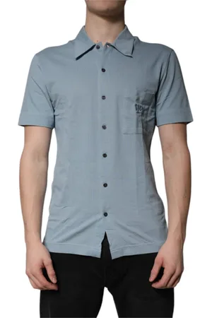 Dolce & Gabbana Koszule, Mężczyzna, Niebieski, S, Niebieska Bawełniana Koszula Polo z Guzikami