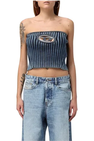 Diesel Koszulki, Kobieta, Niebieski, L, Denim, Rozpinany bez ramiączek top z wycięciem