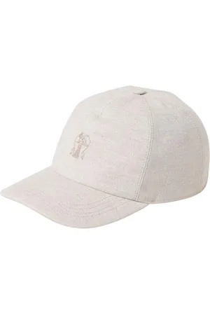 Brunello Cucinelli Akcesoria, Kobieta, Beżowy, L, Wyhaftowany Logo Lniana Czapka Baseballowa