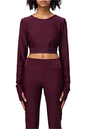 VERSACE Koszulki, Kobieta, Fioletowy, XS, Fioletowy Crop Top Elegancki Nowoczesny Look