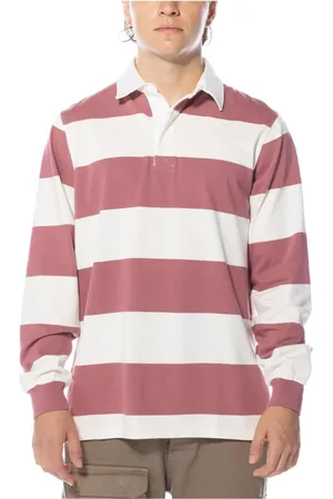Pop Trading Company Koszulki, Mężczyzna, Wielobarwność, M, Bawełna, Polo w paski w kolorze Mesa Rose