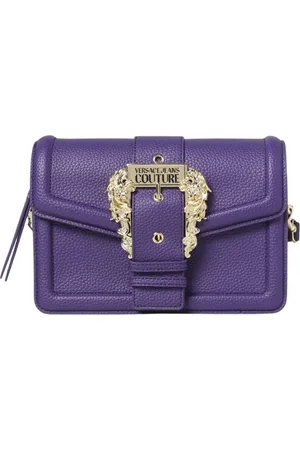 VERSACE Torebki, Kobieta, Fioletowy, ONE SIZE, Czarna Crossbody z Kornikami i Klamrą