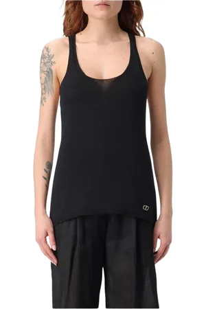 Twin-Set Koszulki, Kobieta, Czarny, 2XL, Elegancki Top z Koronkowym Wykończeniem