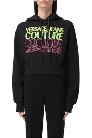 VERSACE Bluzy, Kobieta, Czarny, 2XS, Czarna Bluza z Nadrukiem