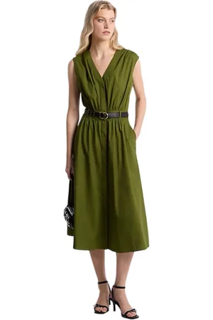Michael Kors Sukienki, Kobieta, Zielony, S, Bawełna, Zielona Sukienka Midi z Bawełny Poplin