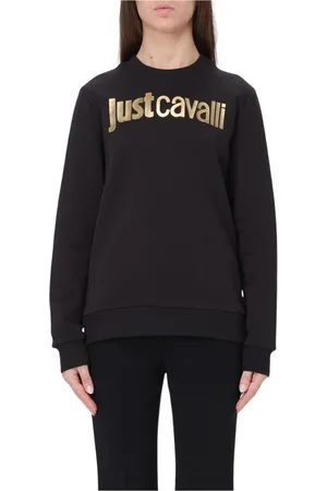 Roberto Cavalli Bluzy, Kobieta, Czarny, S, Czarny Bluza z Logo Długie Rękawy