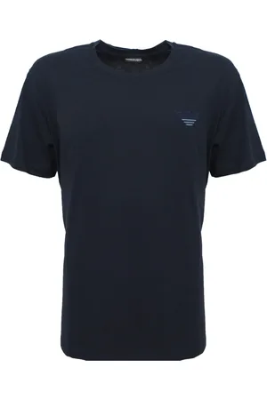 Emporio Armani Koszulki, Mężczyzna, Niebieski, 2XL, Bawełniany T-shirt z Logo na Przodzie