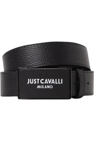 Roberto Cavalli Akcesoria, Mężczyzna, Czarny, 110 CM, Skórzany pasek z tłoczonym sprzączką