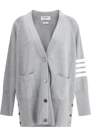 Thom Browne Swetry, Kobieta, Szary, 2XS, Paski Rozkloszowany Sweter z Kieszeniami