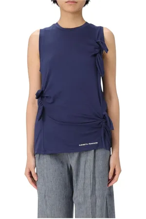 Elisabetta Franchi Koszulki, Kobieta, Niebieski, L, Falbaniasta Koronkowa Bluzka Stylowy Top
