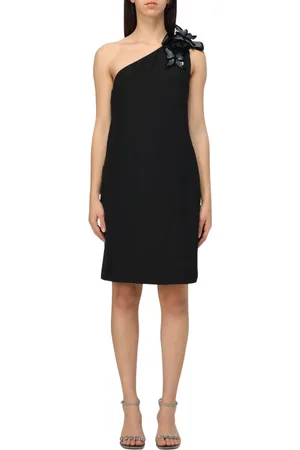Emporio Armani Sukienki, Kobieta, Czarny, S, Czarna Sukienka z Ozdobnym Ramieniem