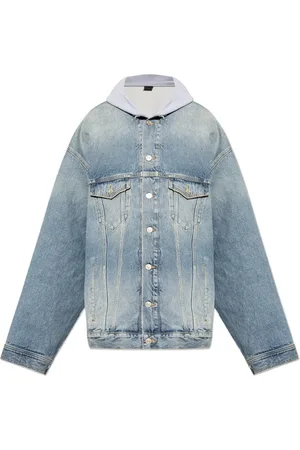 Balenciaga Kurtki, Mężczyzna, Niebieski, L, Bawełna, Kurtka jeansowa z kapturem