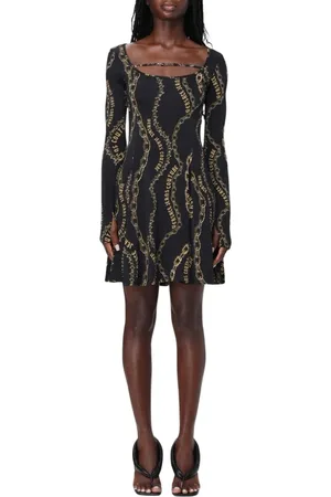 VERSACE Sukienki, Kobieta, Czarny, S, Czarna Chain Print Mini Sukienka