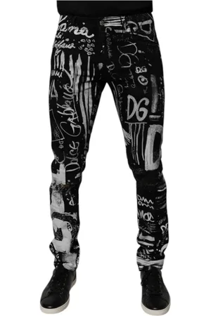 Dolce & Gabbana Jeansy, Mężczyzna, Czarny, M, Denim, Logo Print Skinny Denim Jeansy