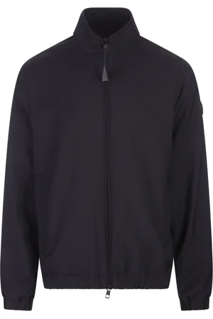 Moncler Kurtki, Mężczyzna, Niebieski, L, Niebieskie wełniane płaszcze z logo skóry