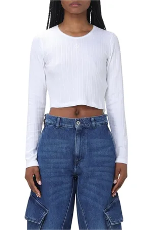 J.W.Anderson Koszulki, Kobieta, Biały, L, Biała Włóczkowa Crop Top