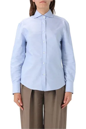 Brunello Cucinelli Bluzki, Kobieta, Niebieski, M, Niebieska Koszula z Guzikami, Ponadczasowa Elegancja