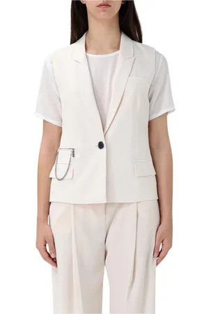Armani Exchange Kurtki, Kobieta, Biały, S, Elegancki Czarny Kamizelka z Detalem na Łańcuchu
