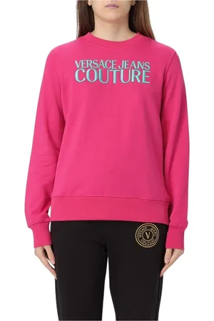 VERSACE Bluzy, Kobieta, Różowy, L, Czarny Sweter Damski z Logo