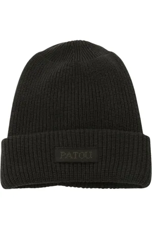 Patou Akcesoria, Kobieta, Zielony, ONE SIZE, Ryflowany wełniany beanie z logo