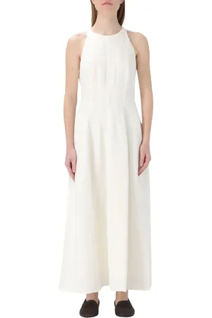 Brunello Cucinelli Sukienki, Kobieta, Beżowy, M, Elegancka Sukienka Maxi bez Rękawów w Linii A
