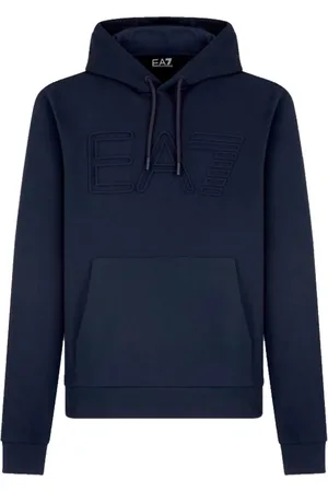 EA7 Bluzy, Mężczyzna, Niebieski, L, Niebieski Sweter z Bawełny Bluza Regular Fit
