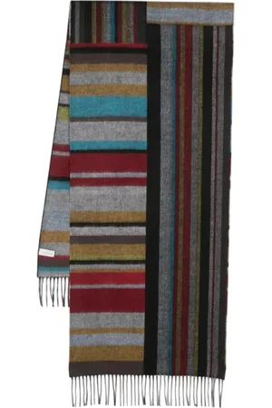 Paul Smith Akcesoria, Kobieta, Wielobarwność, ONE SIZE, Kaszmir, Paski Szal z Wełny Owczej i Kaszmiru z Frędzlami