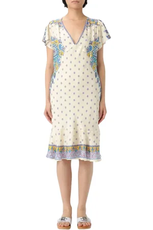 Etro Sukienki, Kobieta, Beżowy, L, Beżowa Jedwabna Sukienka Midi Elegancki Styl