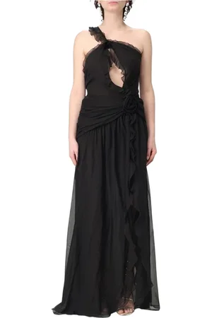 BLUMARINE Sukienki, Kobieta, Czarny, M, Elegancka Czarna Sukienka z Falbanką