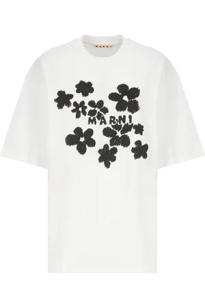 Marni Koszulki, Kobieta, Biały, 2XS, Bawełna, Bawełniany T-shirt z okrągłym dekoltem i krótkim rękawem