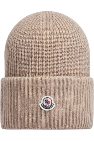 Moncler Akcesoria, Kobieta, Beżowy, ONE SIZE, Wełna, Klasyczna wełniana czapka beanie
