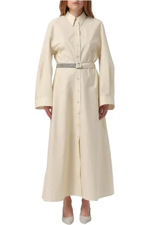 Brunello Cucinelli Sukienki, Kobieta, Beżowy, M, Elegancka Sukienka Maxi Luźny Krój