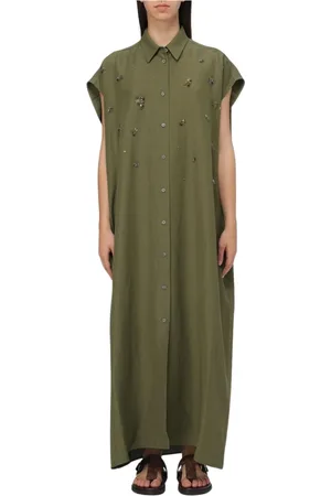 Fabiana Filippi Sukienki, Kobieta, Zielony, M, Elegancka Maxi Sukienka Koszulowa