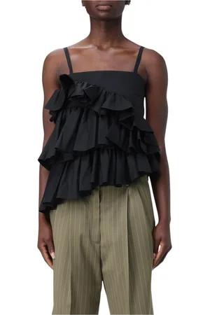 Msgm Koszulki, Kobieta, Czarny, S, Czarna Ruffle Poplin Top