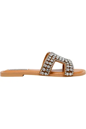 Steve Madden Buty, Kobieta, Beżowy, 41 EU, Glamour Strass Krzyżowe Niskie Sandały
