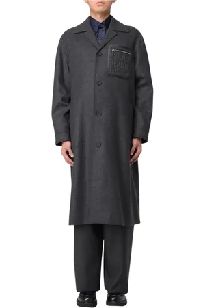 Fendi Płaszcze, Mężczyzna, Szary, M, Elegancki Długi Wełniany Płaszcz