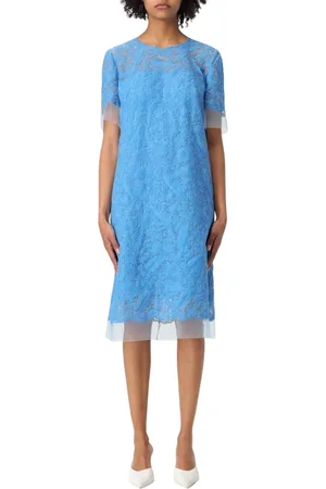 ERMANNO SCERVINO Sukienki, Kobieta, Niebieski, L, Tiul, Elegancka Sukienka z Koronką i Tiulem