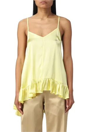 SEMICOUTURE Koszulki, Kobieta, Żółty, L, Fuchsia Ruffled Hem Silk Cami