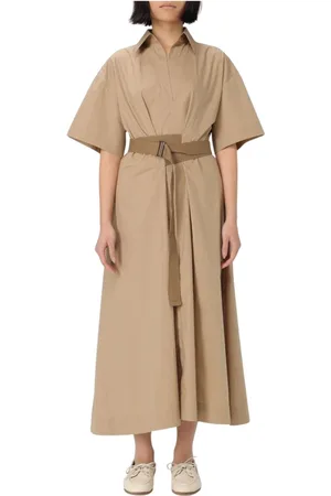 Brunello Cucinelli Sukienki, Kobieta, Beżowy, L, Elegancka Sukienka z Bawełny