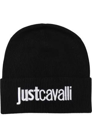 Roberto Cavalli Akcesoria, Kobieta, Czarny, ONE SIZE, Czarna ściągana czapka z logo